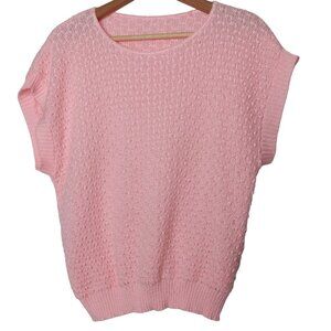 Vintage 1980s Womens Medium Sweater Shirt Pink Dolman Short Sleeve Retro WS8